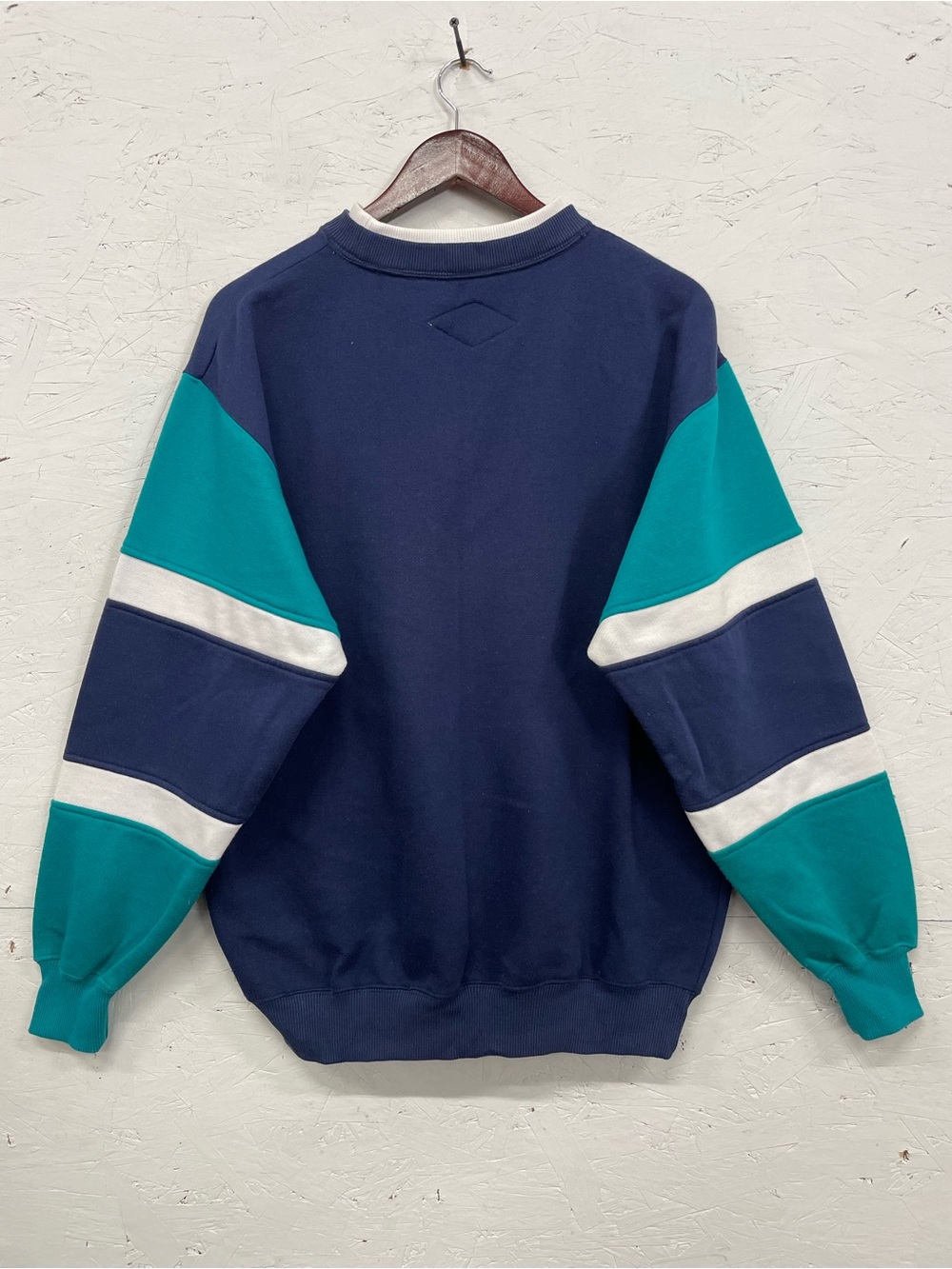 Vintage 1990s Halifax Colour-Block Striped Sweatshirt, Size L, Blue/White/Teal